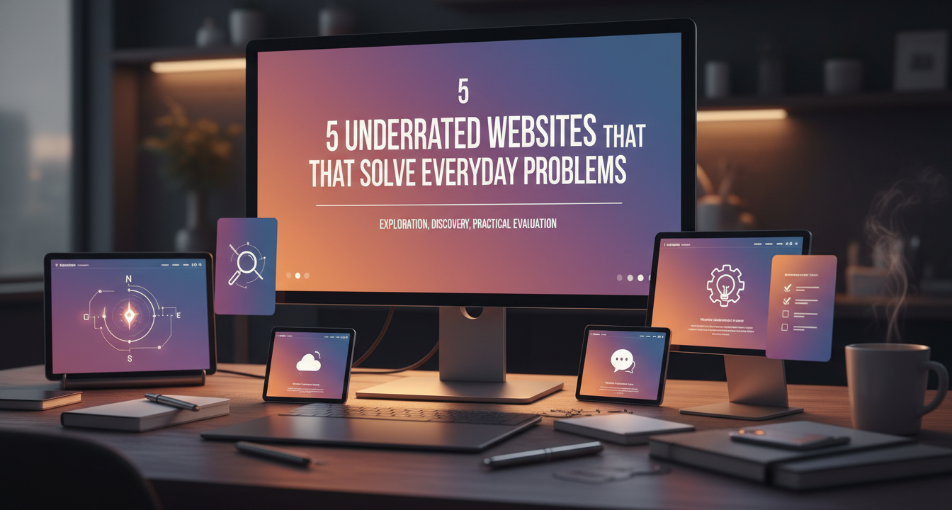 Abstract illustration of digital pathways connecting various problem-solving concepts, symbolizing the discovery of underrated websites.