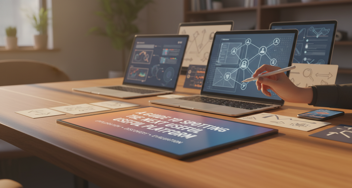 A person navigating a complex digital landscape, symbolizing the search for useful platforms.
