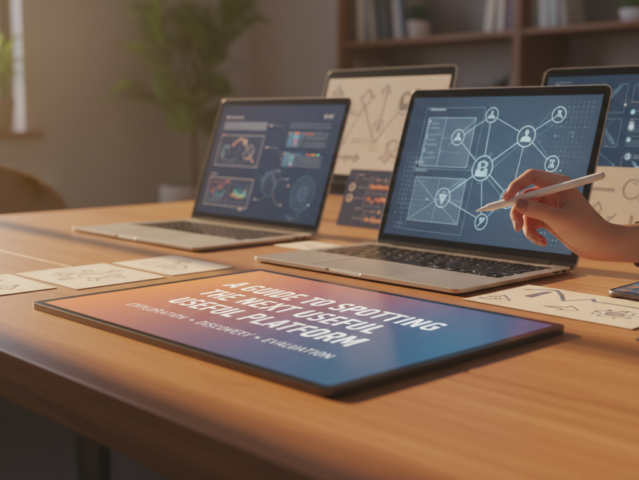 A person navigating a complex digital landscape, symbolizing the search for useful platforms.
