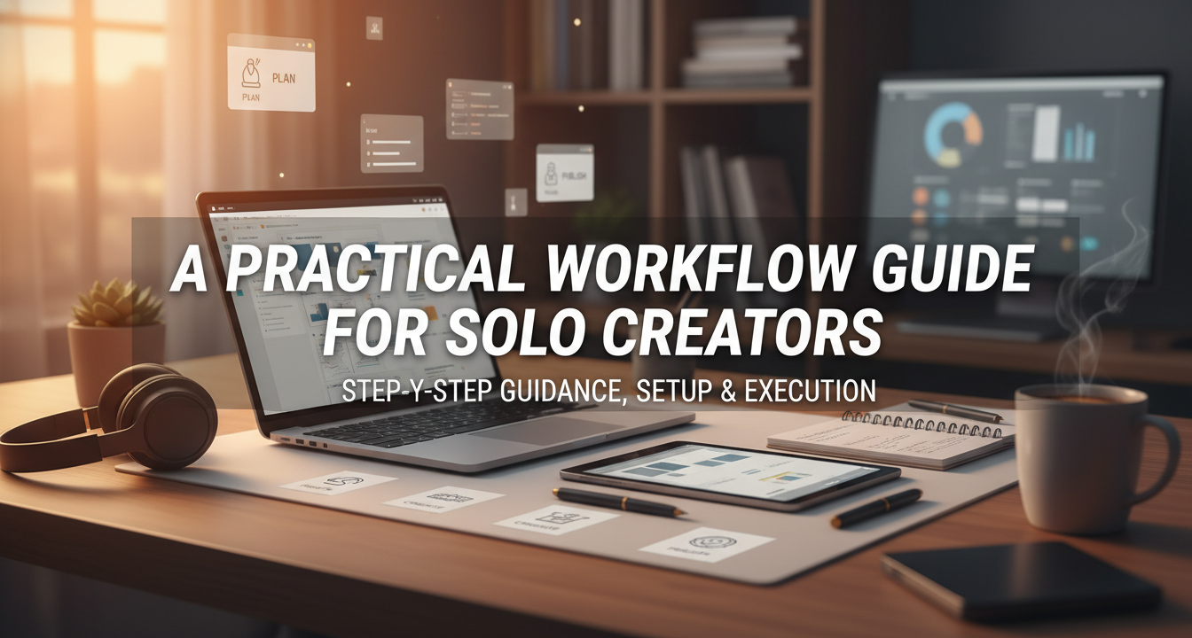 A solo creator at an organized desk, symbolizing a streamlined workflow.