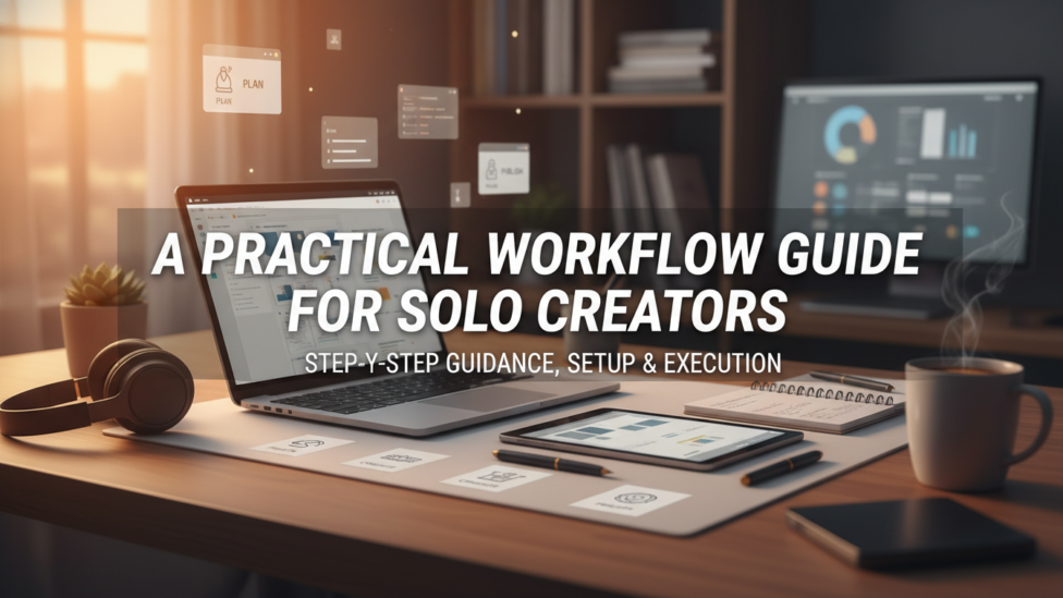 A solo creator at an organized desk, symbolizing a streamlined workflow.