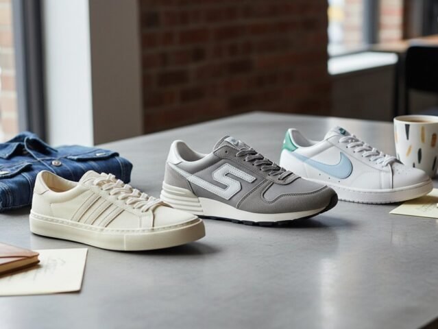 Three classic low profile sneakers in a clean streetwear comparison layout