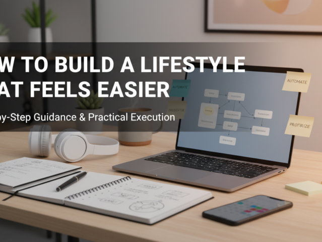 A person calmly working in a serene, minimalist home office, symbolizing an easier, well-designed lifestyle.