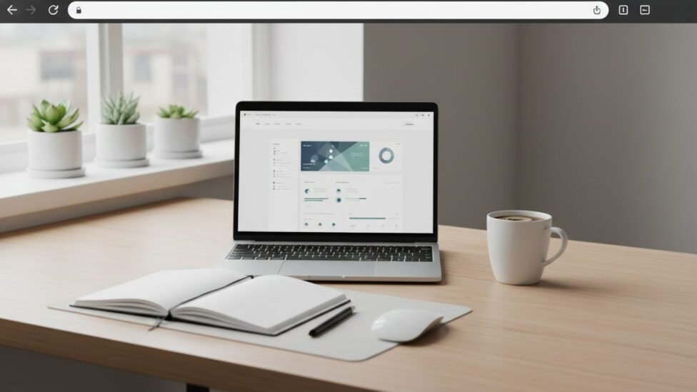 A laptop on a clean desk showing a streamlined personal dashboard, symbolizing organized digital workflow.