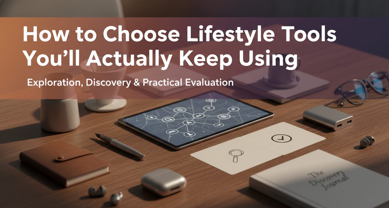 A thoughtfully arranged desk with essential, high-quality lifestyle tools under soft natural light, conveying an atmosphere of intentional living.