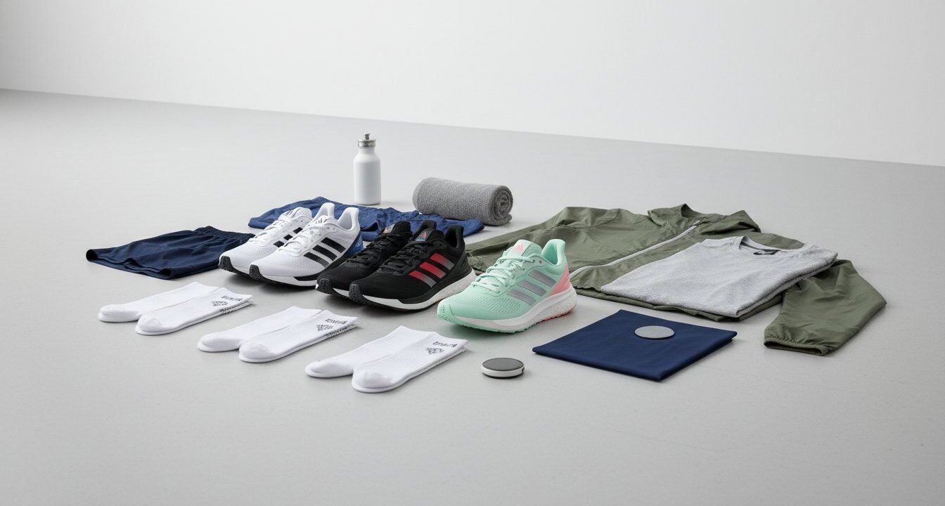 Adidas-style sneakers arranged for everyday running and training use