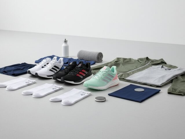Adidas-style sneakers arranged for everyday running and training use