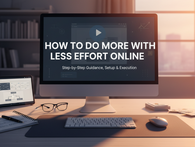 Person efficiently managing multiple digital tasks across screens, symbolizing increased productivity with less effort.