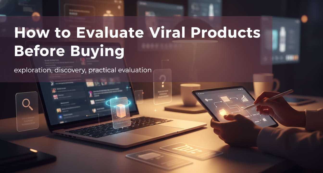 People thoughtfully evaluating viral products on screens, symbolizing critical consumer decision-making.