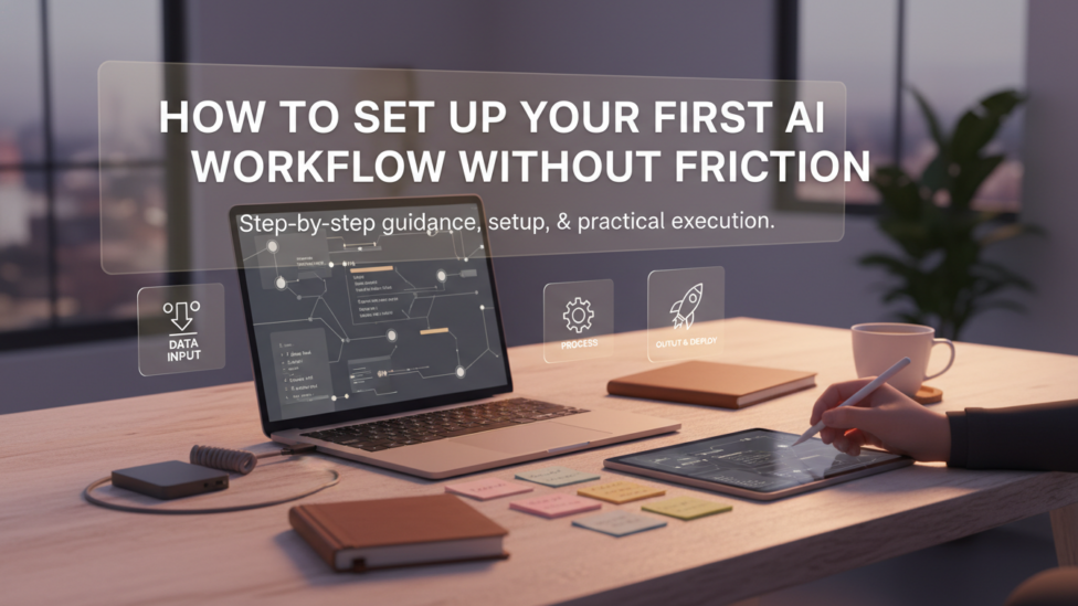 Digital illustration of an AI workflow network, symbolizing frictionless setup and efficiency.
