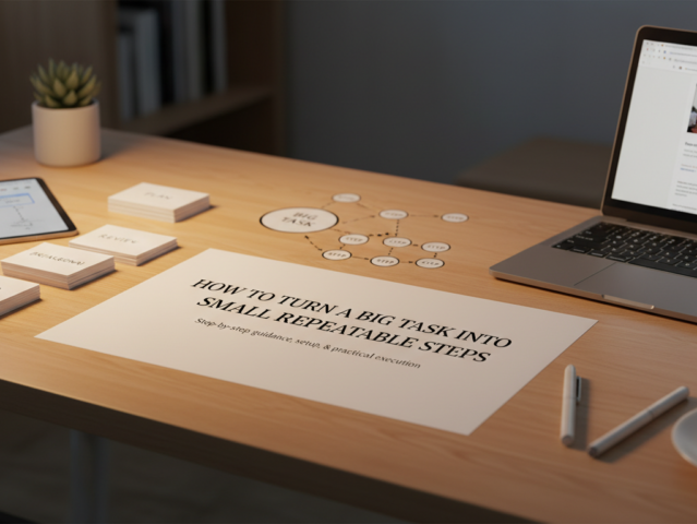 Abstract image of puzzle pieces fitting together to form a larger, clear picture, symbolizing breaking down big tasks into small, repeatable steps.