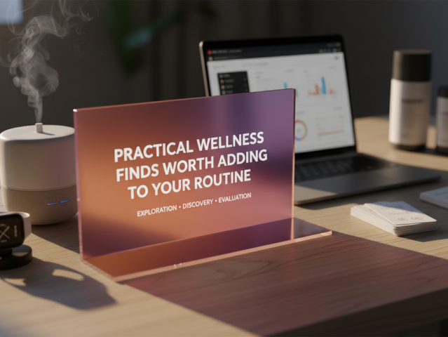 A serene and organized home office with natural light, an ergonomic setup, and a plant, embodying practical wellness.