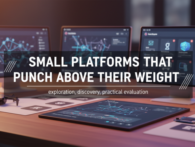 A visually striking image depicting small, powerful digital platforms as glowing, interconnected nodes, symbolizing their impact and hidden strength in a vast digital landscape.