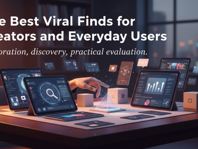 A diverse group of people using modern tools and gadgets, representing creators and everyday users discovering useful viral finds for productivity and well-being.