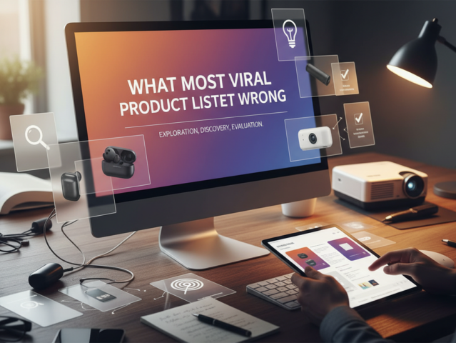 A thoughtful arrangement of various products, contrasting trendy gadgets with timeless, useful tools, illustrating the theme of discerning value beyond viral hype.