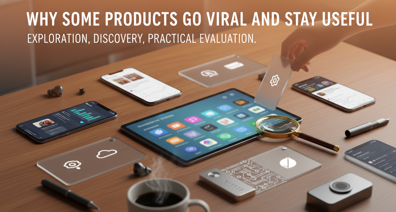 Abstract illustration of ideas spreading and solidifying, representing products that go viral and stay useful.