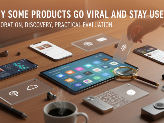 Abstract illustration of ideas spreading and solidifying, representing products that go viral and stay useful.