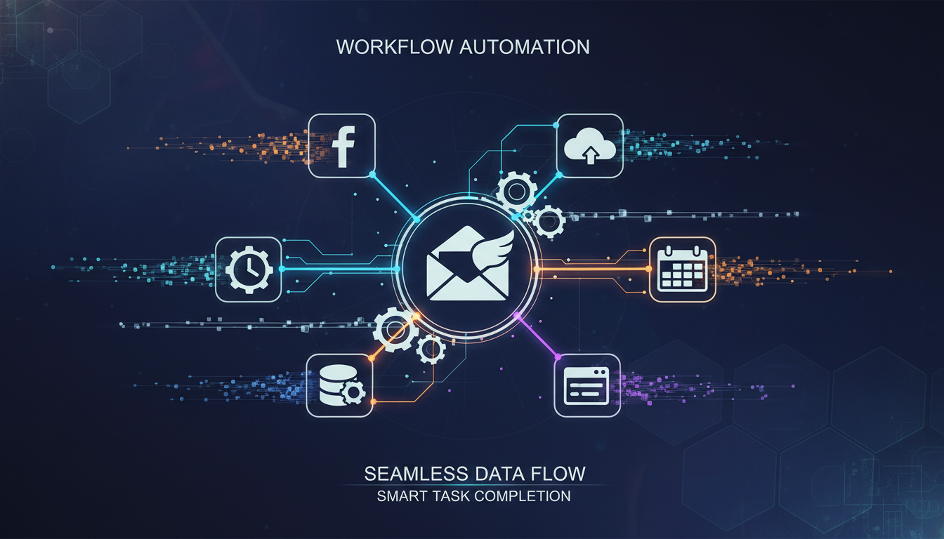 Abstract representation of digital tools saving time, with interconnected icons and a clock face. supporting image 3
