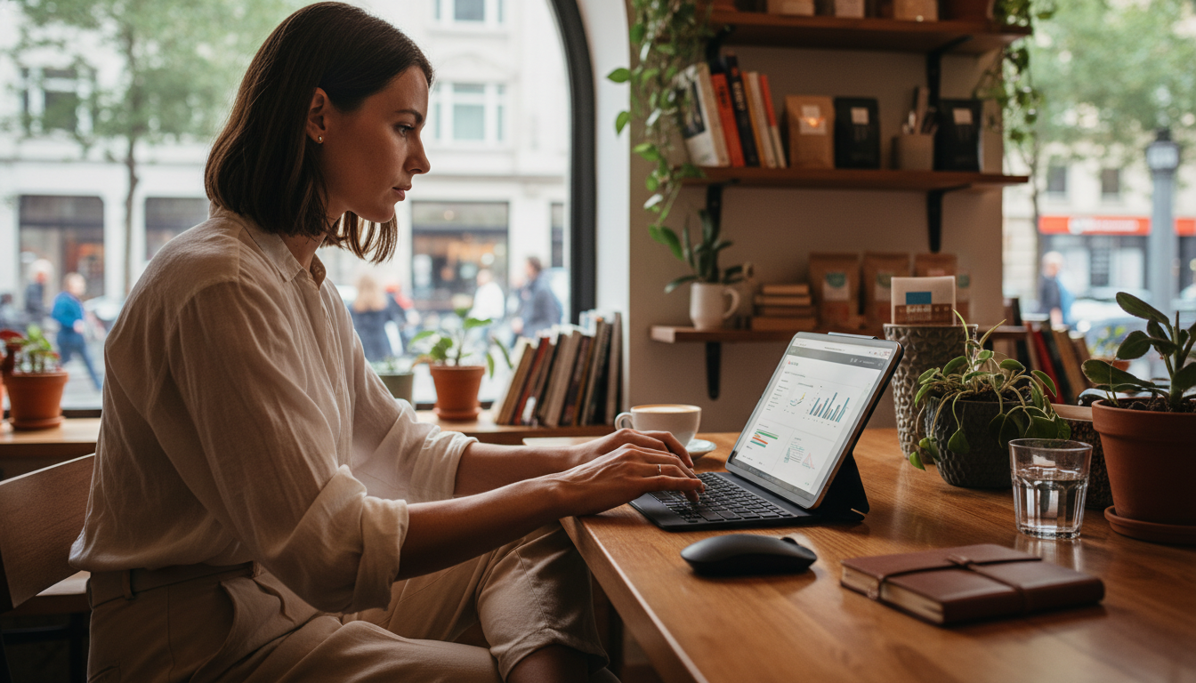 A perfectly organized desk with a laptop, monitor, and smart gadgets, showcasing a streamlined and efficient technology setup. supporting image 2
