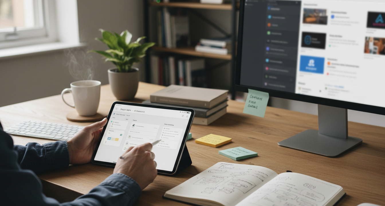 Person using an AI note-taking app on a tablet, symbolizing thoughtful tool selection.