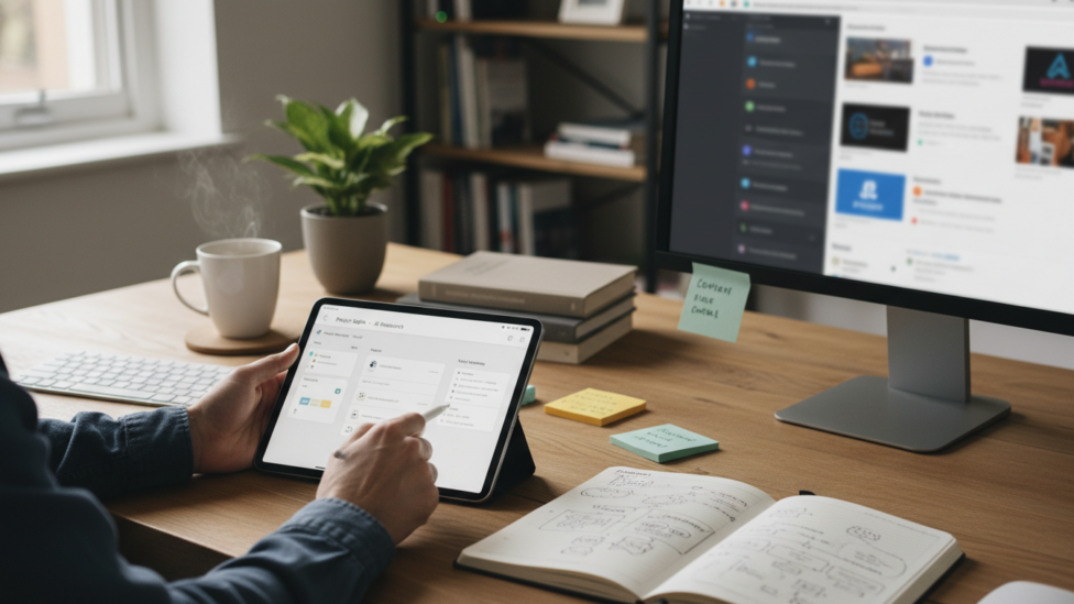 Person using an AI note-taking app on a tablet, symbolizing thoughtful tool selection.