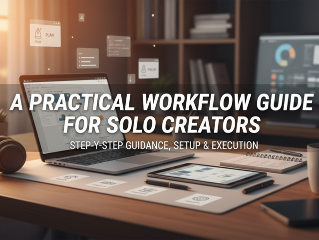 A solo creator at an organized desk, symbolizing a streamlined workflow.