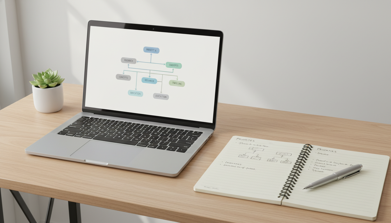 A solo creator at an organized desk, symbolizing a streamlined workflow. supporting image 1