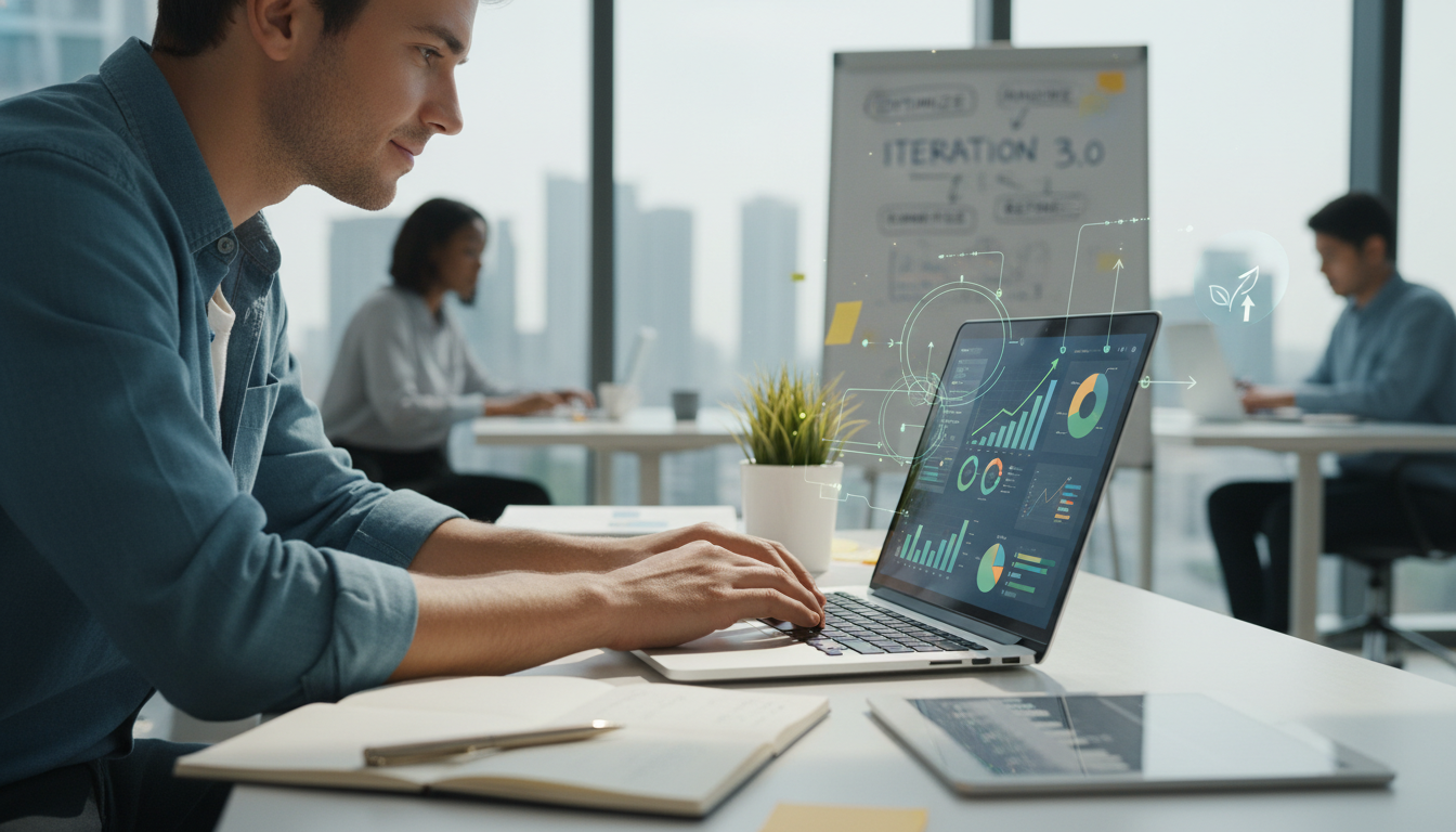 Organized desk with content creation tools and a laptop displaying the title 'How to Build a Content System You Can Actually Maintain' supporting image 3