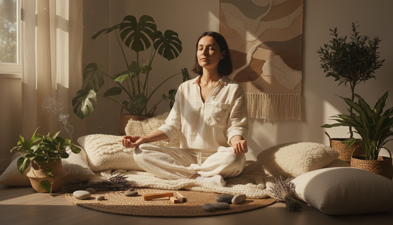 A person calmly working in a serene, minimalist home office, symbolizing an easier, well-designed lifestyle. supporting image 3