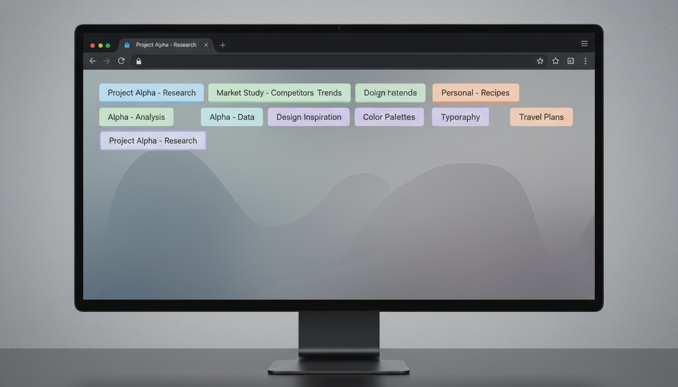 A person efficiently managing multiple browser tabs and research notes on a clean desktop setup, symbolizing a streamlined digital research workflow. supporting image 1