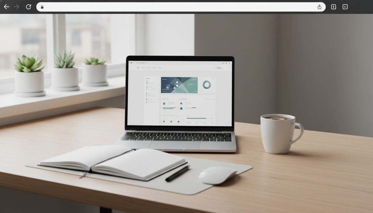 A laptop on a clean desk showing a streamlined personal dashboard, symbolizing organized digital workflow.