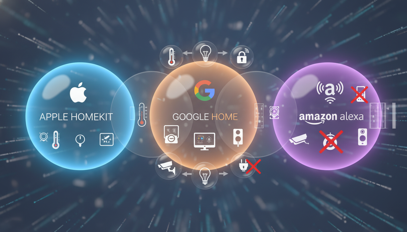A collection of modern smart home devices arranged harmoniously on a clean surface, symbolizing thoughtful integration and utility. supporting image 1
