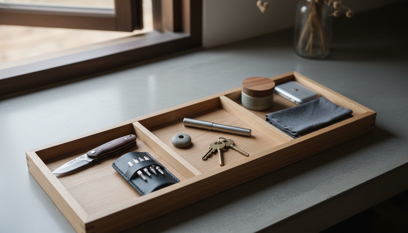 A thoughtfully arranged desk with essential, high-quality lifestyle tools under soft natural light, conveying an atmosphere of intentional living. supporting image 3
