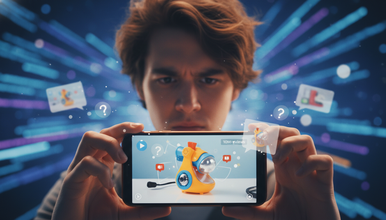 People thoughtfully evaluating viral products on screens, symbolizing critical consumer decision-making. supporting image 1