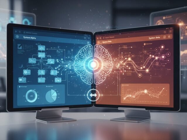 AI analyzing and comparing two software options