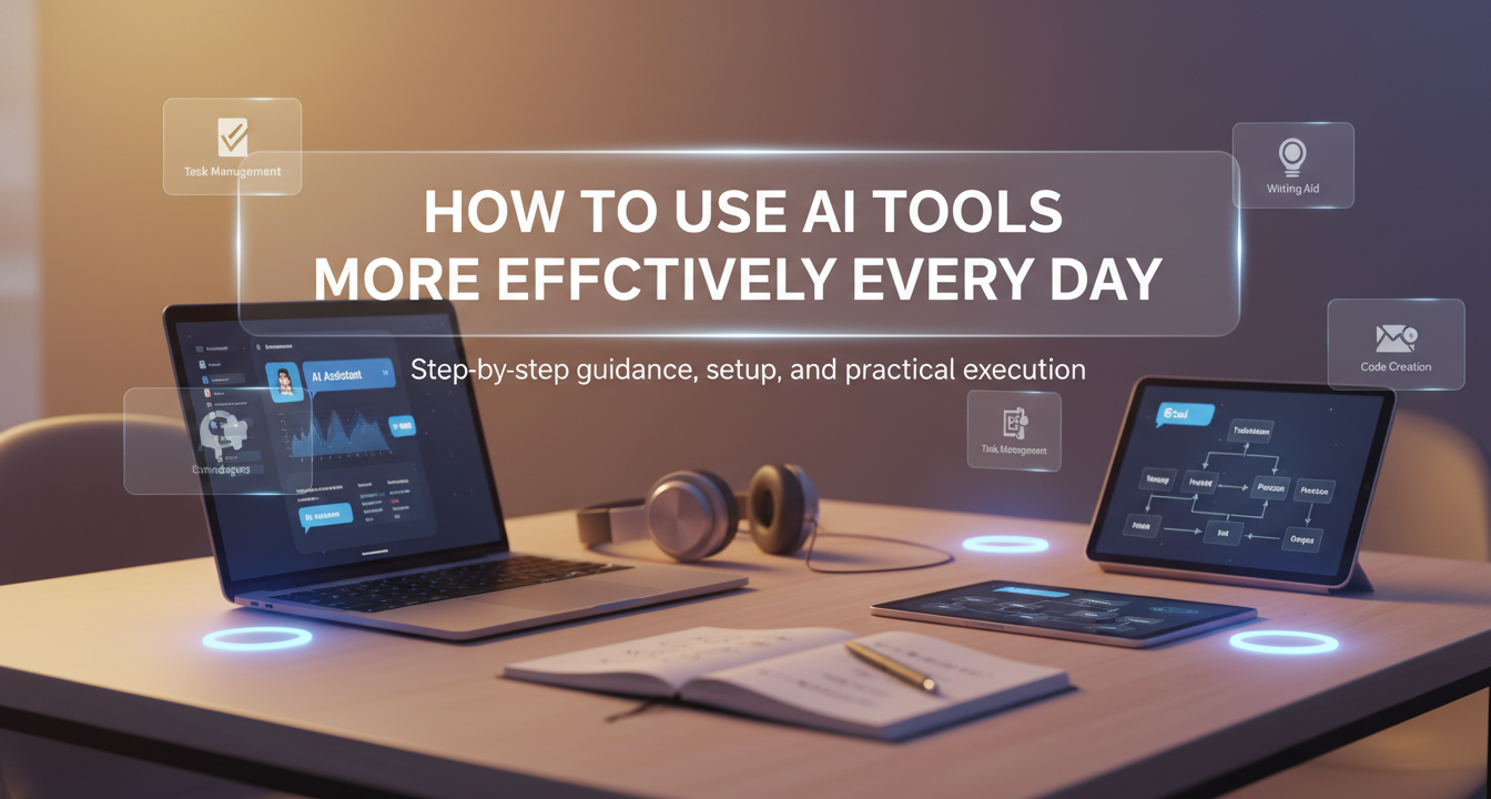 Person effectively using AI tools at a modern desk, enhancing daily productivity.