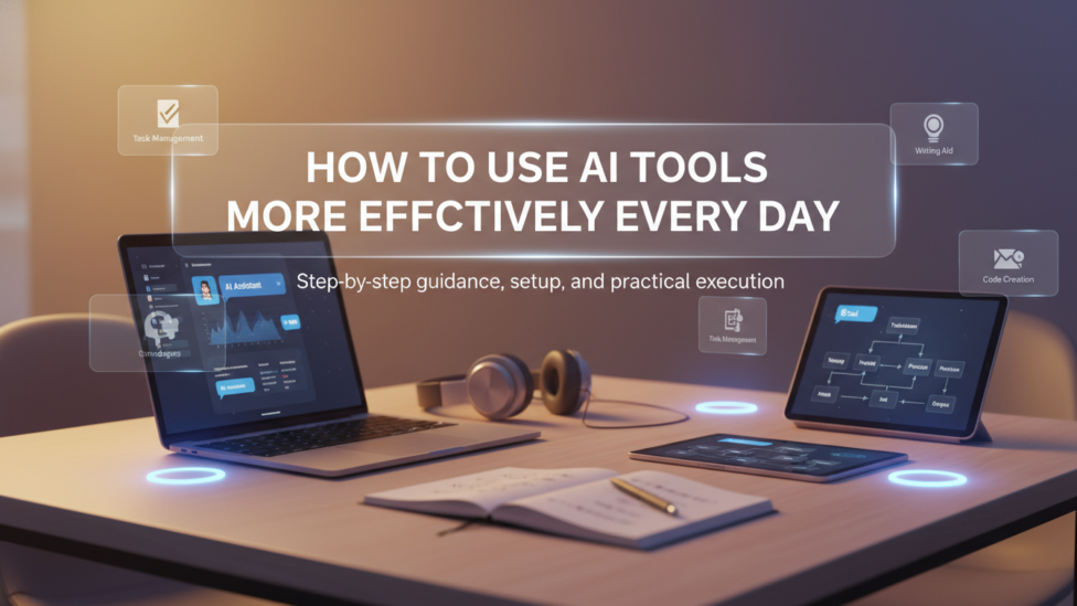 Person effectively using AI tools at a modern desk, enhancing daily productivity.