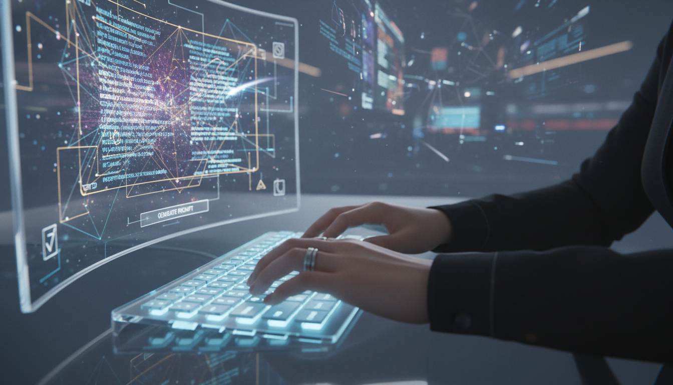 Person effectively using AI tools at a modern desk, enhancing daily productivity. supporting image 1