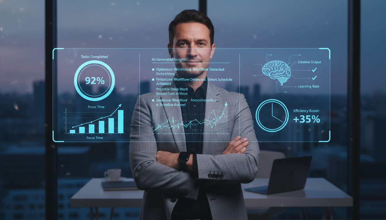 Person effectively using AI tools at a modern desk, enhancing daily productivity. supporting image 3