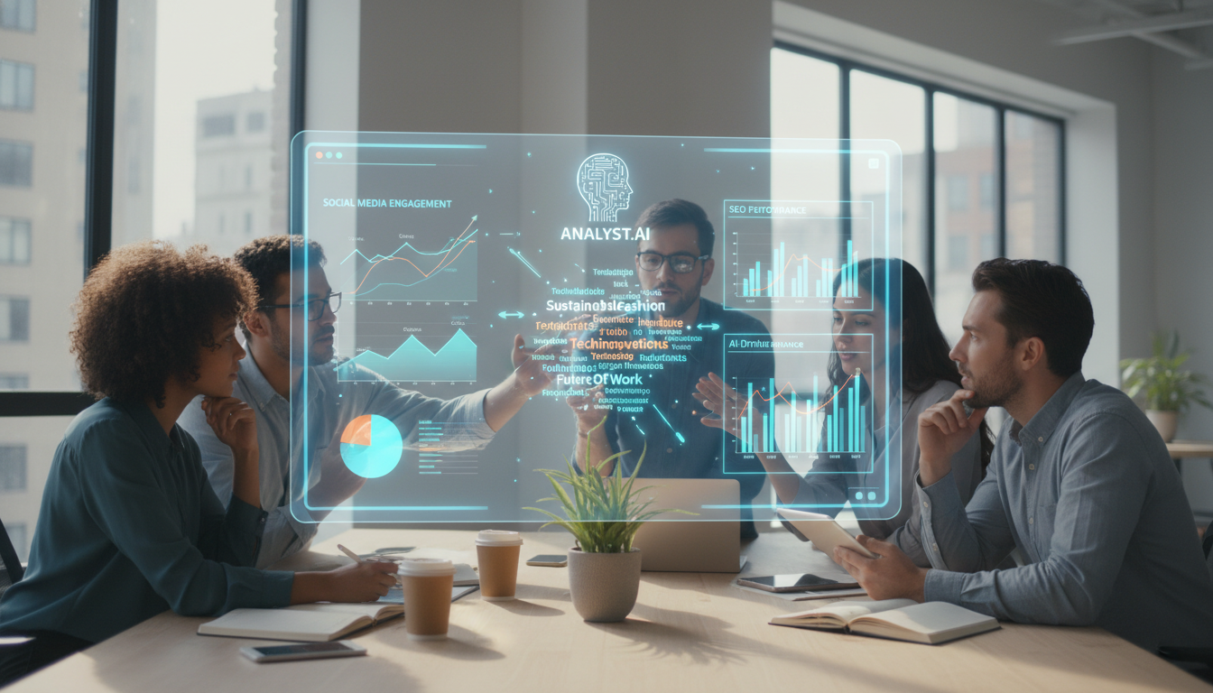 A small team of creators collaborating with AI interfaces, highlighting efficient workflows. supporting image 2
