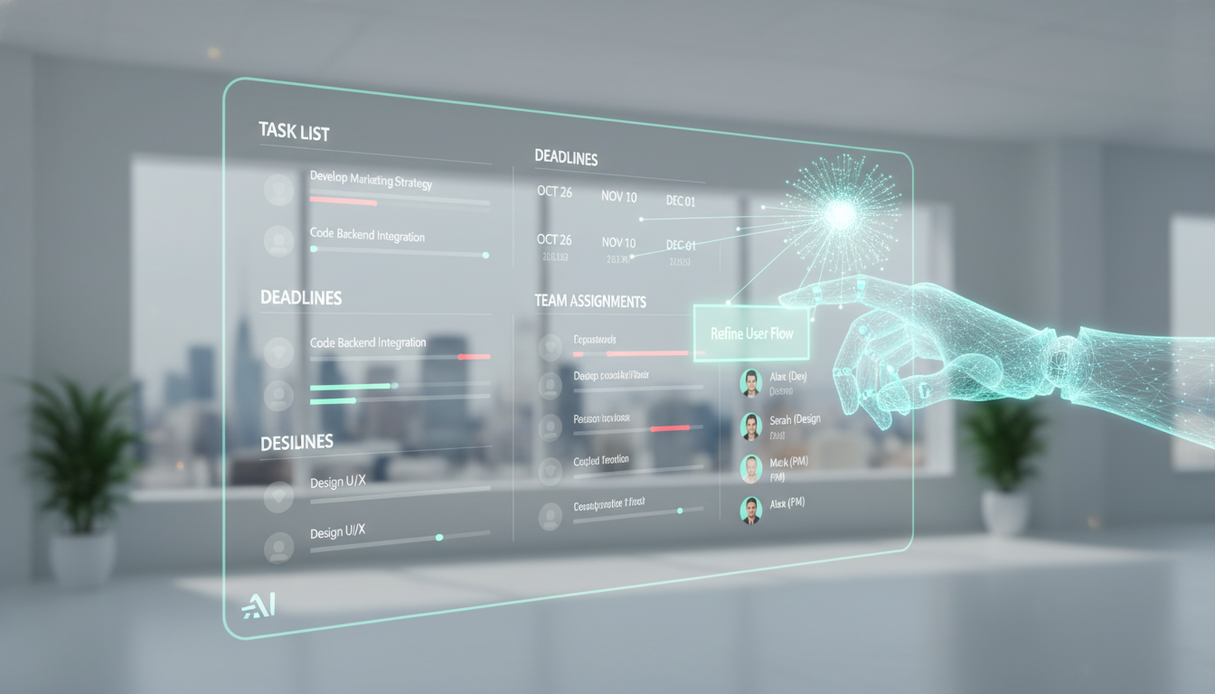A small team of creators collaborating with AI interfaces, highlighting efficient workflows. supporting image 3