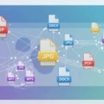 Digital files transforming and connecting on a clean interface.