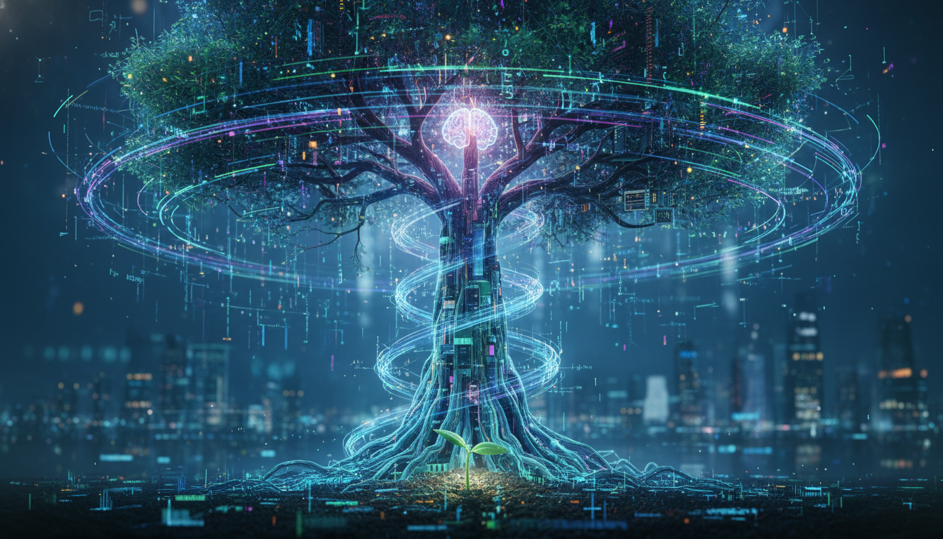 Abstract digital bridge symbolizing clarity and utility in AI, with the article title integrated. supporting image 2