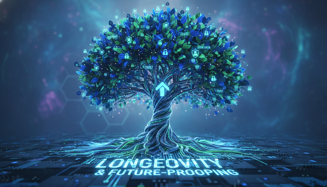 Abstract network with a glowing lock, symbolizing trust in new digital platforms. supporting image 3