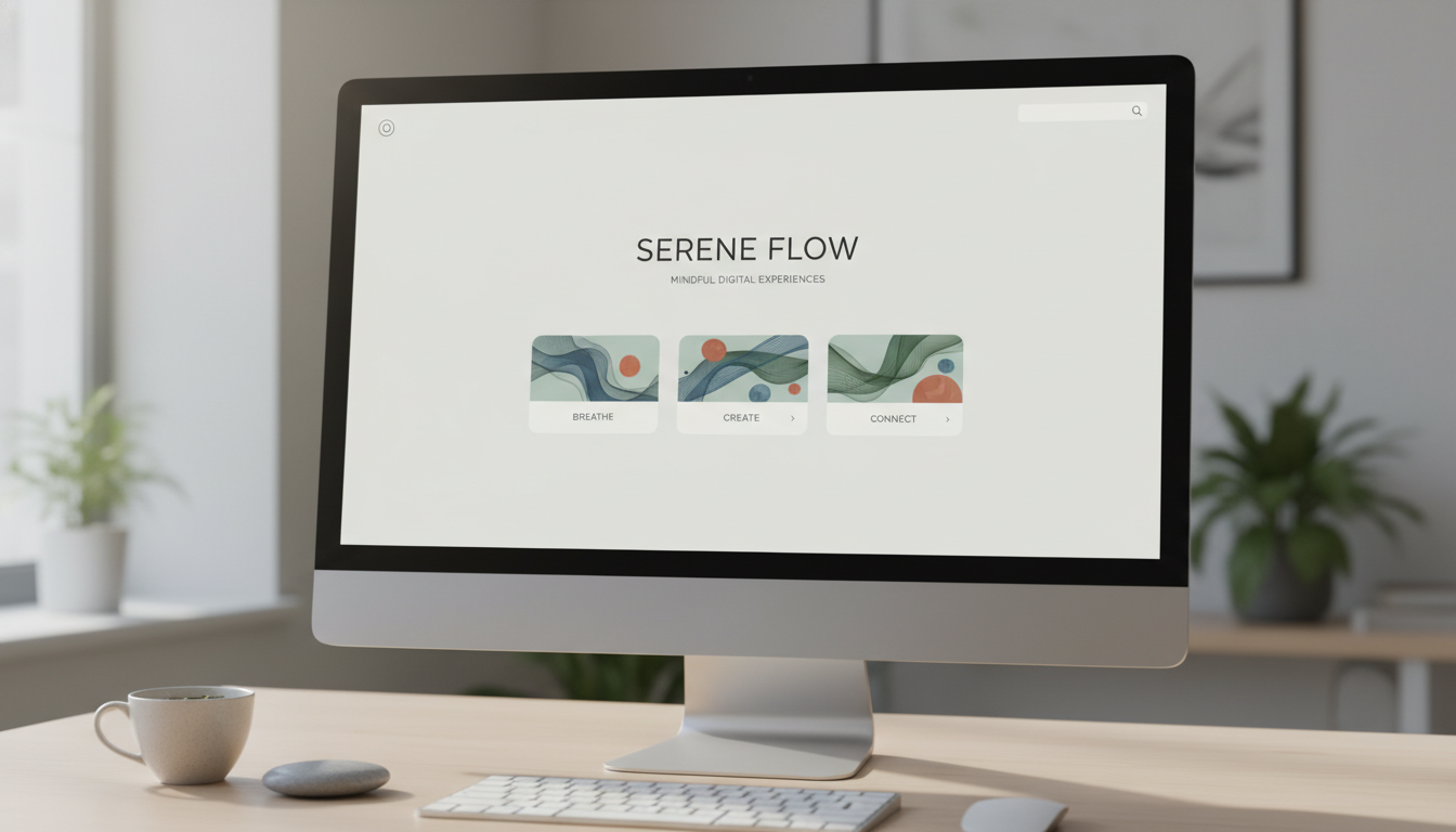 A minimalist desk with a laptop displaying a simple website, symbolizing digital efficiency and habit formation. supporting image 2