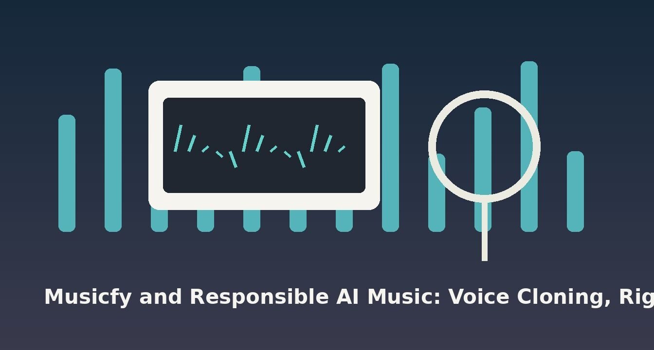 responsible AI music publishing workflow with microphone and rights paperwork