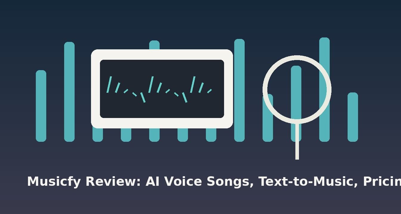 Musicfy AI music review studio desk with microphone and waveform interface