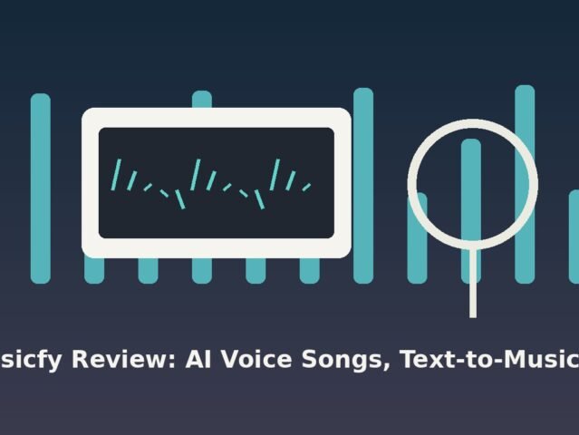 Musicfy AI music review studio desk with microphone and waveform interface