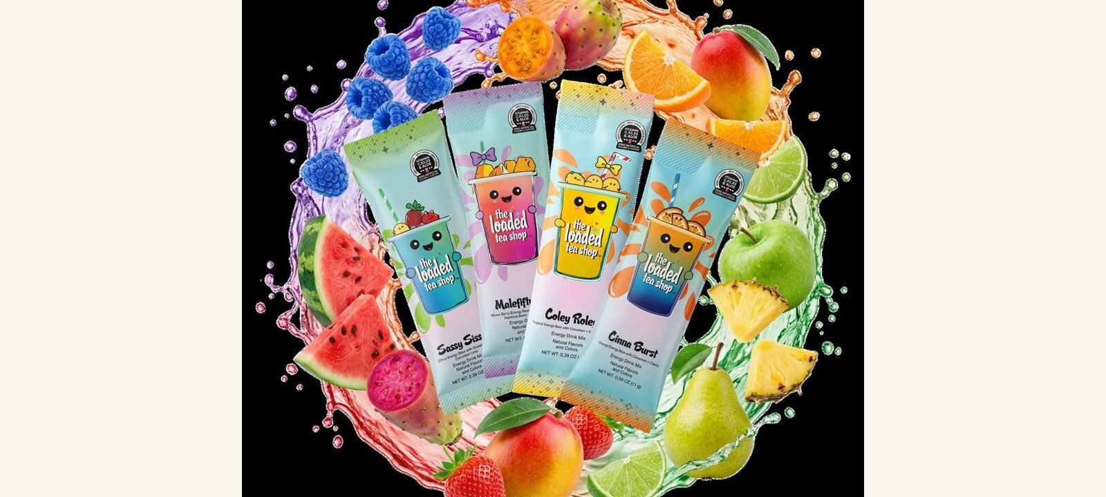 The Loaded Tea Shop colorful loaded tea flavor packets and drinks