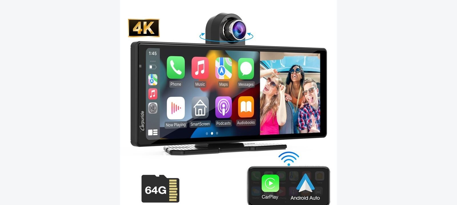 Carpuride portable CarPlay and Android Auto dashboard screen